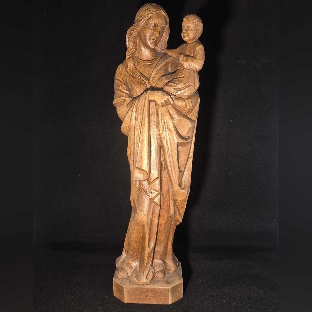 Large Vintage Wooden Sculpture of Mary and Jesus - Numbered - Made in Spain